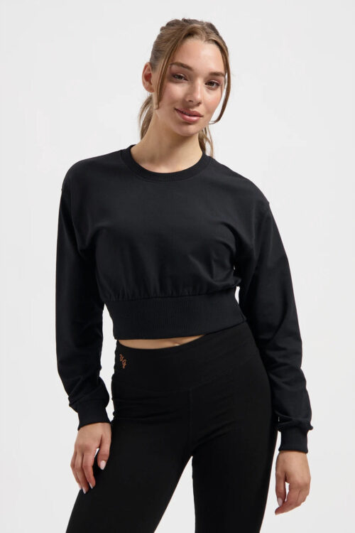 Urban Goddess Naya Cropped Long Sleeve Yoga Top - Onyx Black