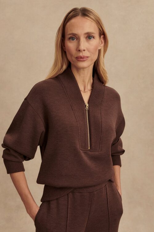 Varley Sally Half Zip Sweat - Coffee Bean Marl