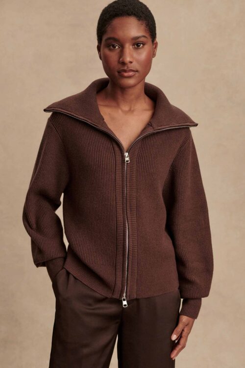 Varley Enrico Zip-Through Knit Jacket - Coffee Bean