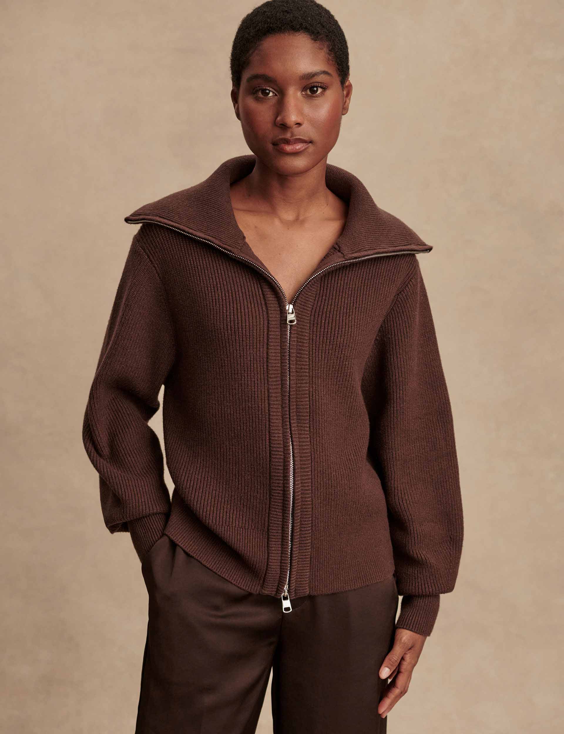 Varley Enrico Zip-Through Knit Jacket - Coffee Bean - Image 4