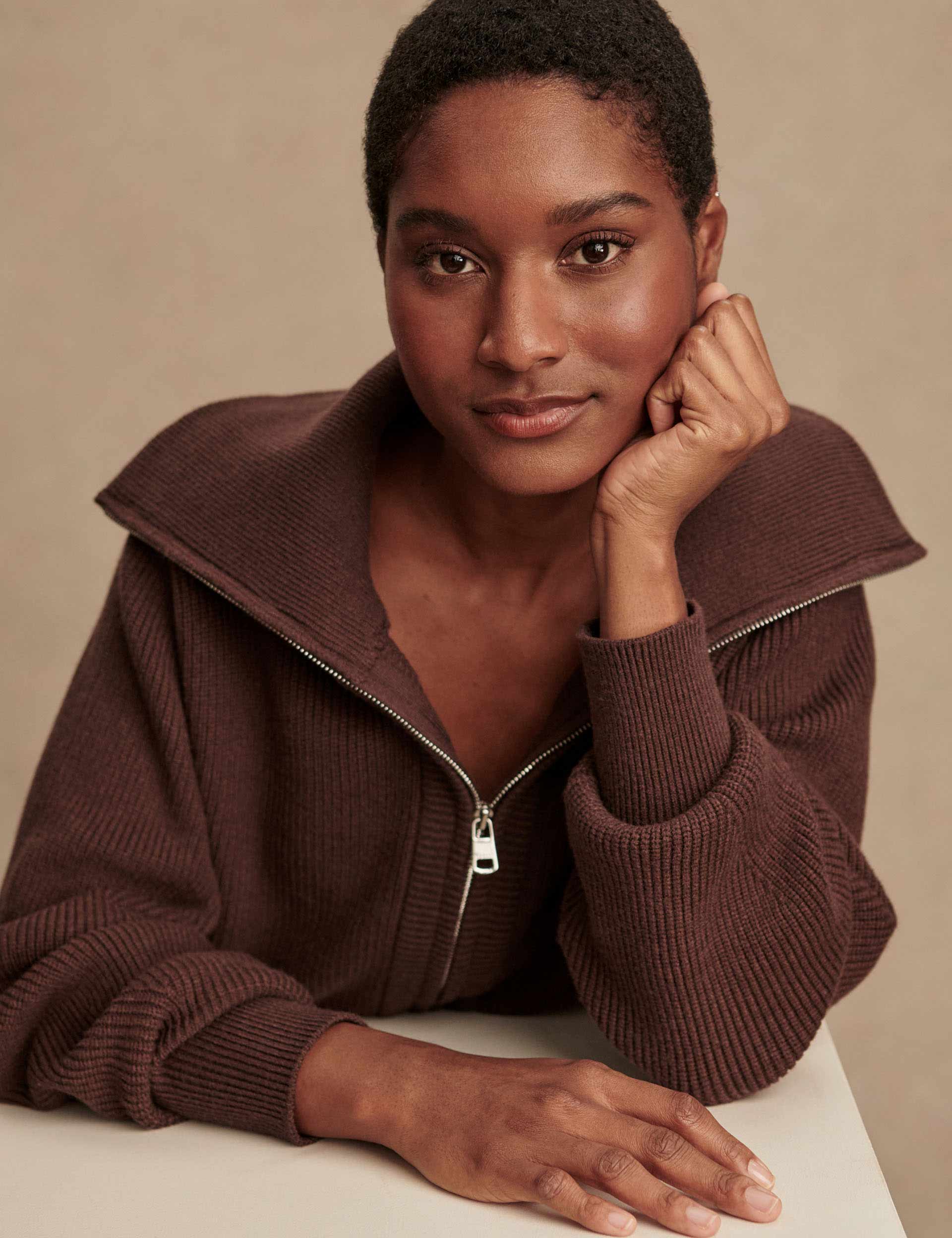 Varley Enrico Zip-Through Knit Jacket - Coffee Bean - Image 3